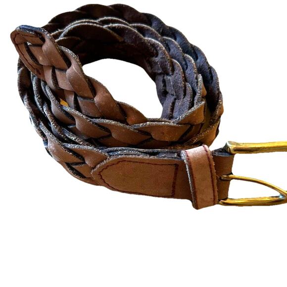 Vintage Braided Leather Belt Mens Size 36 36/90 big braid light brown - Picture 1 of 8